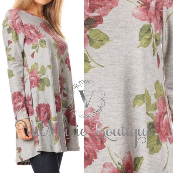 2 LEFT! French Terry Floral Tunic / Mini Dress - Picture 4 of 5